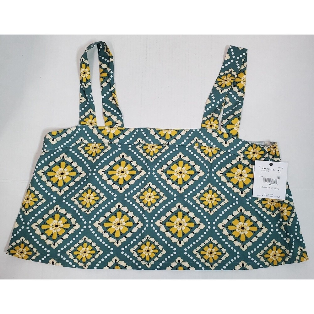 Oneill Women's Juniors Size Medium Crop Tank Top Blue Yellow Floral Sleeveless